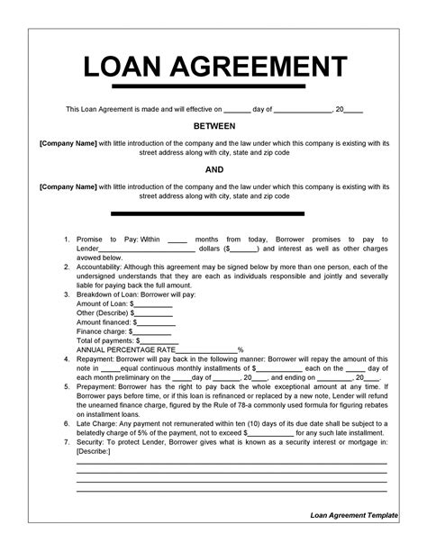 Cash Loan Contract Sample Word